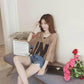 Short-sleeved V-neck T-shirt Loose Women's Clothing + Bottoming Shirt Suspenders Two-piece Slim Casual Top Sexy Perspective Outfit