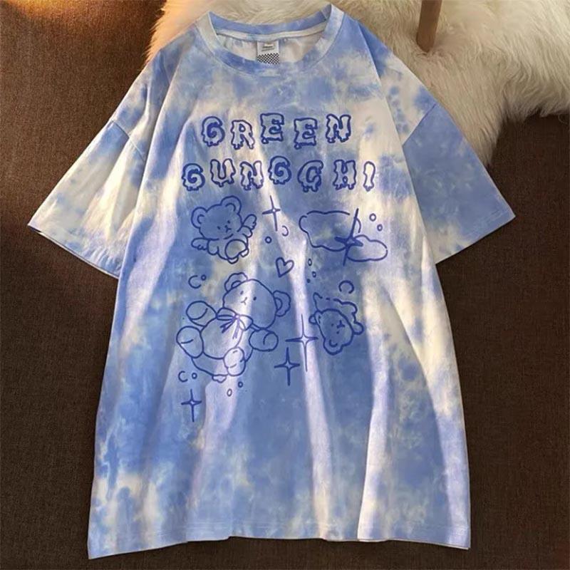Tie-dye Short-sleeved Hip-hop Street Style Tops Neutral Summer Loose Half-sleeved Couples T-shirts Trendy