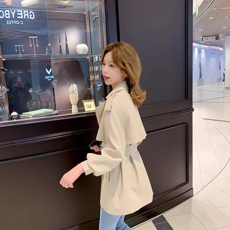 Temperament Jacket British Style Casual Mid-length Windbreaker Women's Suit Collar Loose Bo Jacket Gift Belt Waist Slimming