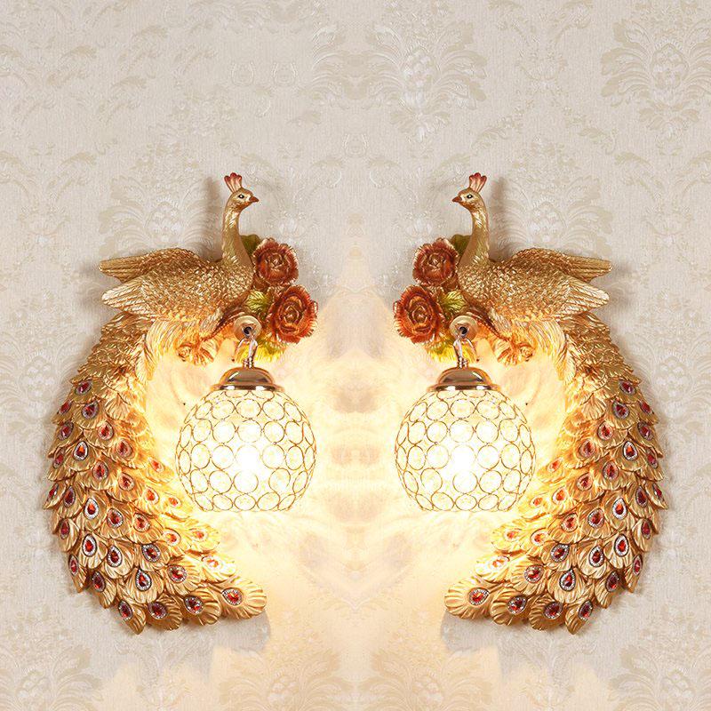 Luxury peacock crystal wall lamp Nordic bedroom bedside living room TV background led wall lamp