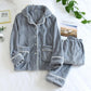 Winter Sleepwear Set Women Coral Fleece Pajamas Suits Flannel Thick Velvet Warm Homewear with Pockets Tops and Pants Long Sleeve Turn-down Collar