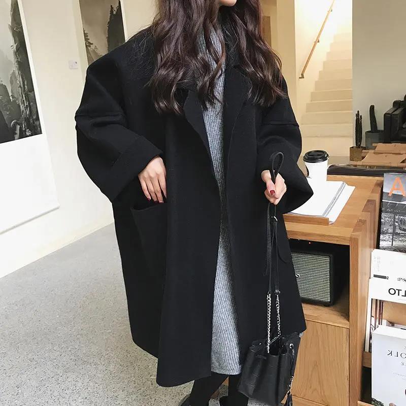 Autumn and Winter Woolen Coat Korean Fashion Mid-length Woolen Coat Thickened Over The Knee Plus Size Woolen Coat