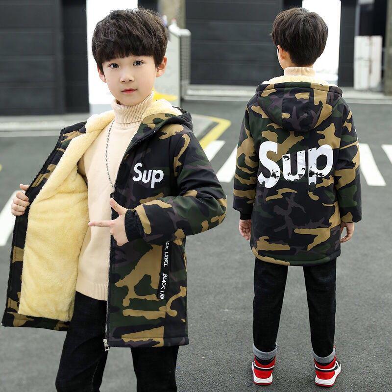 Children's Clothing Children's Coat Winter Style Letter Print Warm Jacket Boys Cotton Hooded Jacket
