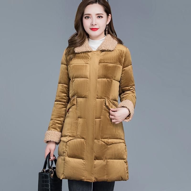 Women's Winter Korean Loose Quilted Coat Warm Padded Stand-collar Down Jacket Women's Solid Color Regular Down Jacket with Fur Collar