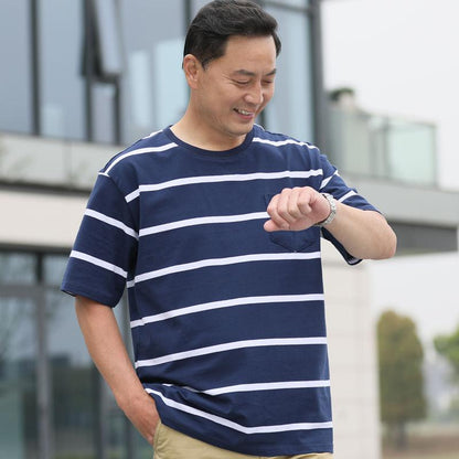 Pure Cotton Middle-aged and Elderly Short-sleeved T-shirt Men's Large Size Loose Middle-aged Half-sleeved Shirt