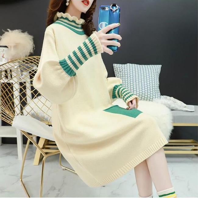 Pregnant Women's Knitted Bottoming Skirt Autumn and Winter Clothes Go Out Thick Fashion Sweater Loose Mid-length Postpartum Dress