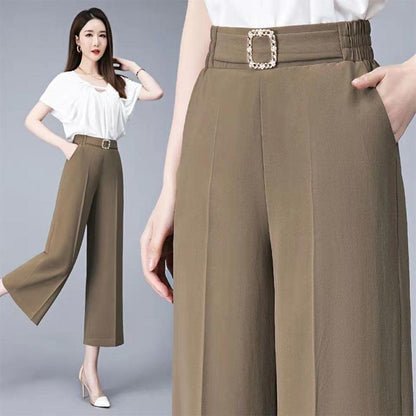 Ice Silk Wide-leg Pants Ladies Summer Thin Pants Casual Women's Pants High Waist Loose Straight Nine-point Pants Women