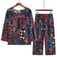 Mom Long-sleeved Home Wear Set Women's Retro Floral Printing Pajamas Ethnic Style Middle-aged Elderly Large Size Loose Pajamas Two-piece Set