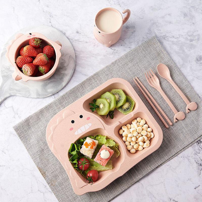 Creative Cartoon Dinosaur Children's Dinner Plate Bowl Lunch Box Lunch Tray Baby Anti-fall Children's Tableware Bowl Breakfast Grid Plate