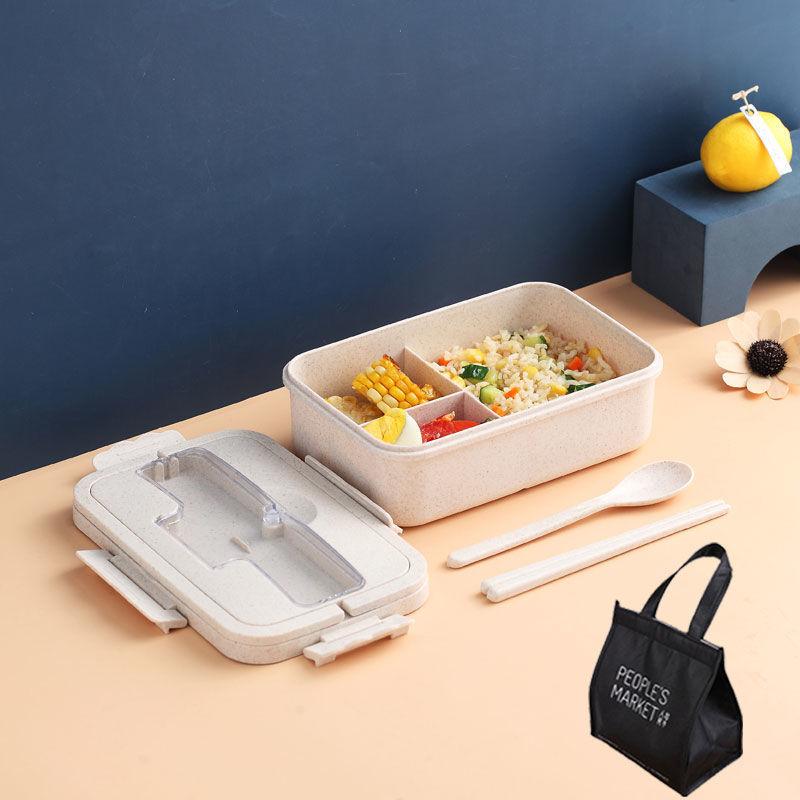 Wheat Straw Insulated Lunch Box Student Three-grid Japanese-style Lunch Box Female Portable Microwave Oven Fresh-keeping Office Worker Lunch Box