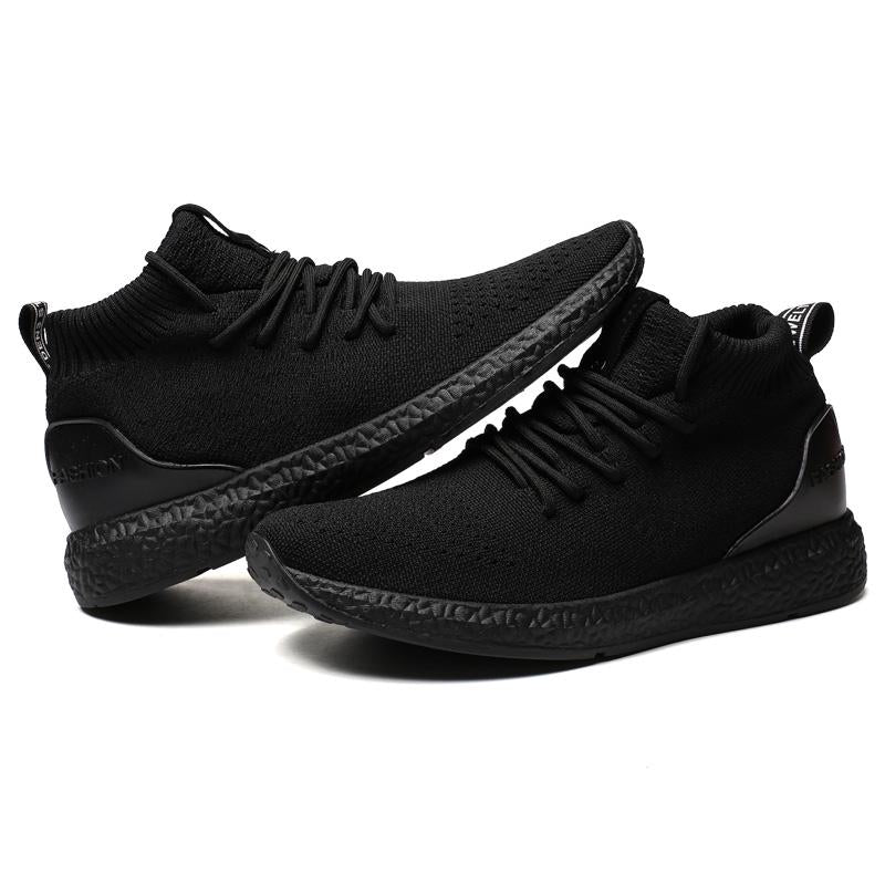 Men Sneakers Shoes Flying Woven Breathable Mesh Shoes Comfortable Trainers Black Lace