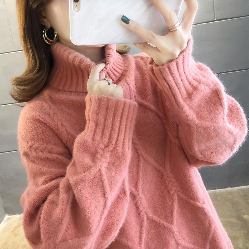 Autumn and Winter Clothes Loose Turtleneck Sweater Women's Twist Knit Split Bottoming Shirt Outer Wear