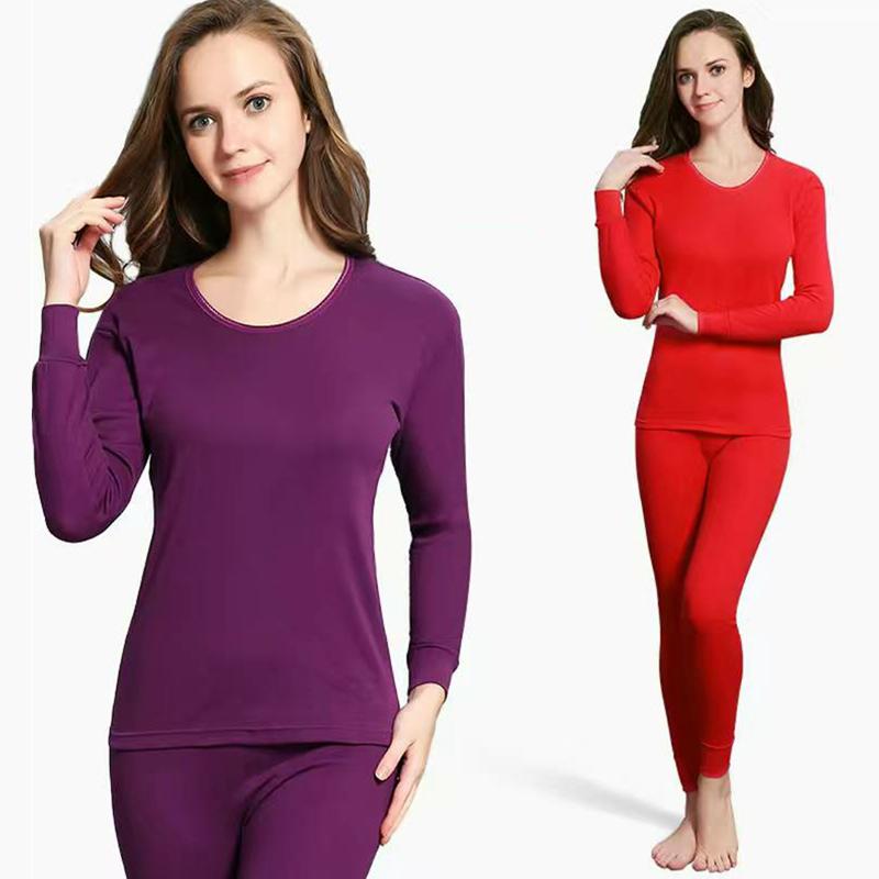 Women Winter Autumn Warm Clothes Thermal Underwear O-neck Tops Pants Tight Thicken Windproof Comfortable Soft Lining Long Sleeve High Elasticity Slim