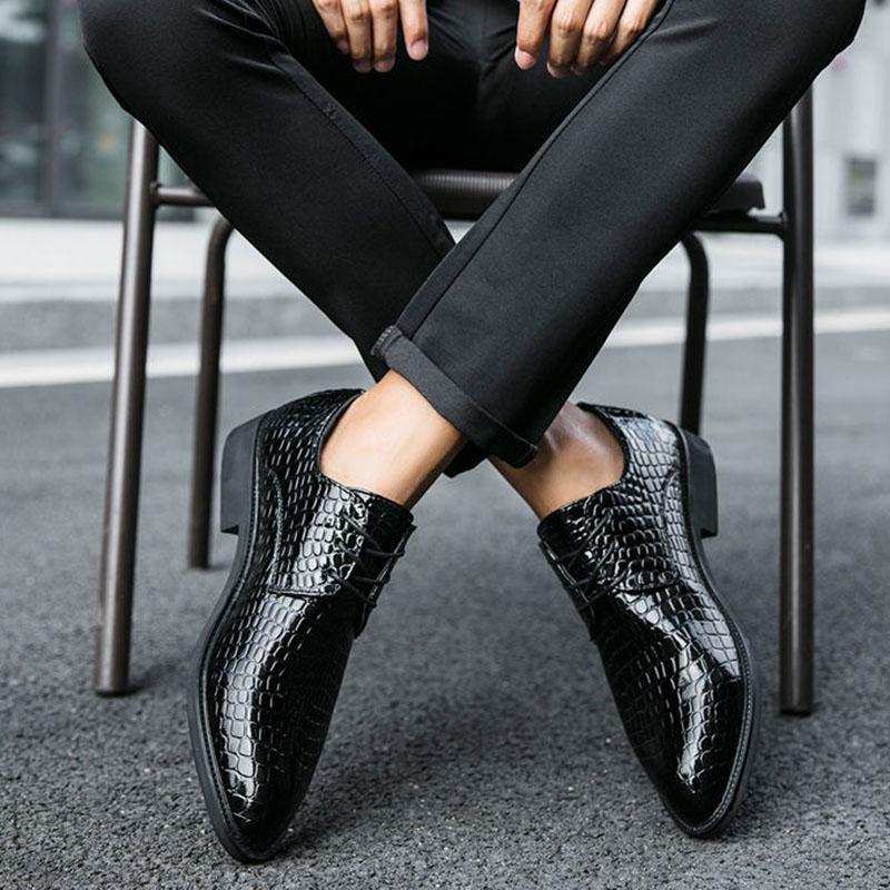 Men's Shoes Alligator British Pointed Men's High Heeled Shoes Personality Heightening Shoes Hair Stylist European Men's Shoes