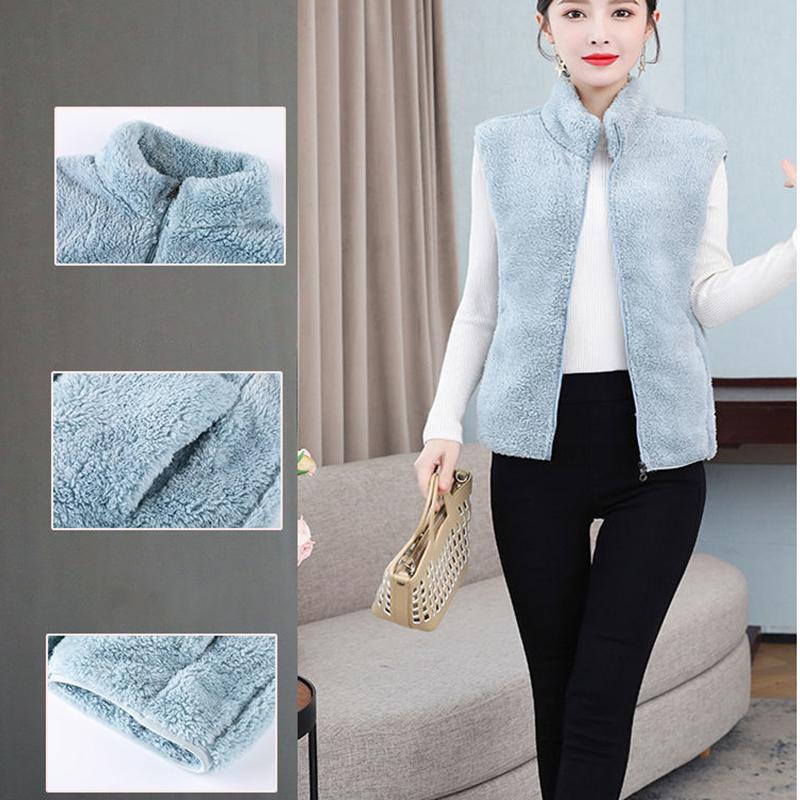 Coral Fleece Warm Outer Wear Women's Vest Double-sided Fleece Vest Stand-up Collar Zipper Sleeveless Jacket Women's Warm Vest