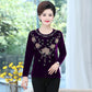 Mother's Clothing Spring and Autumn Long-sleeved Bottoming Shirt Women's Gold Velvet T-shirt Printing Loose Top
