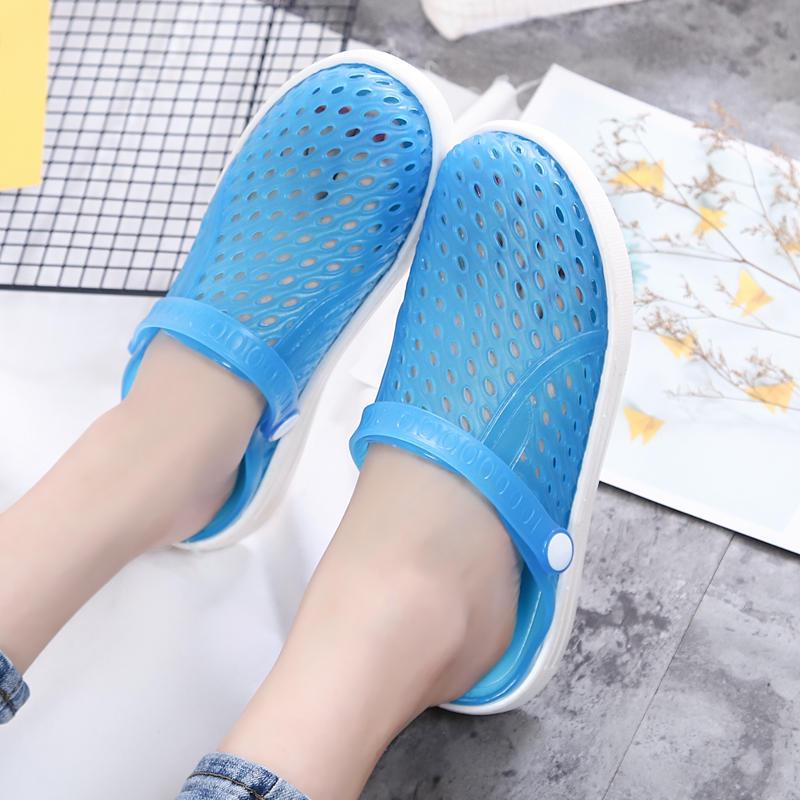 Hole Shoes Female Korean Students Wear Crystal Beach Baotou Half Drag Non-slip Flat Bottom Sandals and Slippers Male XL 45