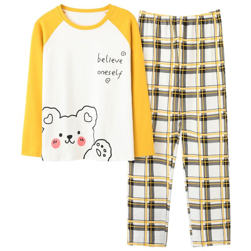 Women's Pajamas Suit Autumn Winter Pyjamas Set Long Sleeve Sleepwear Loose Casual Home Wear Pullover Cute Nightwear Tops and Pants Sets Round Neck