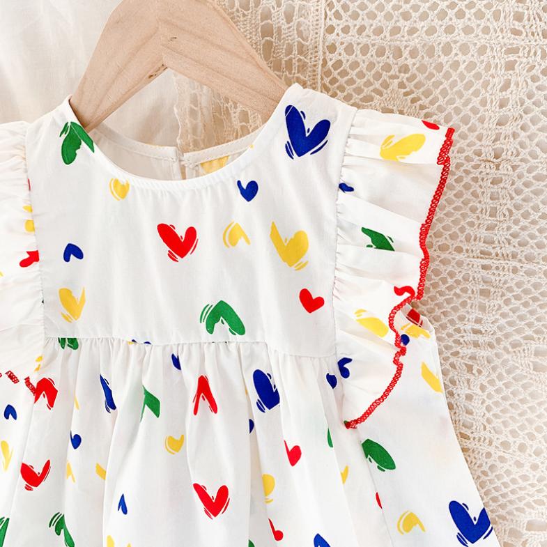 Summer Ruffle Casual Love Dress Sweet Style and Korean Style Sweet Princess Dress Party Cute Children's Baby Kids Girls Clothing