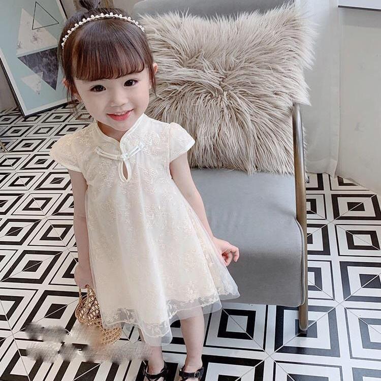 Children Dress Spring Summer Broken Flower Kids Clothing  Baby Girls Clothing Yarn Sleeveless Cheongsam Dress Girl