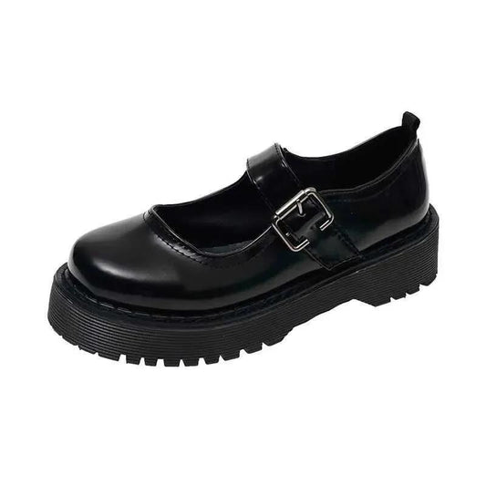 Japanese Women's Small Leather Shoes Korean Style All-match Retro British Style Leather Shoes Thick-soled Round-toe Thin Women's Shoes