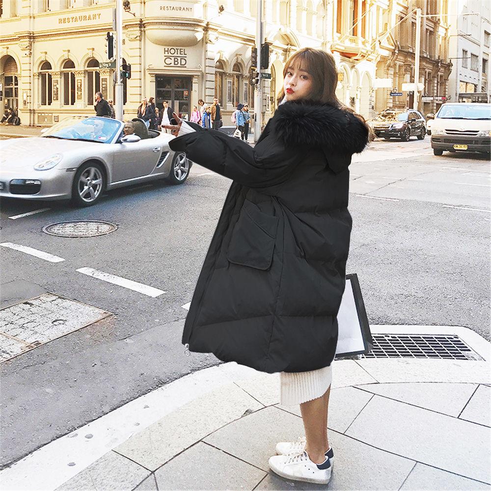 Women's Mid-length Cotton-padded Jacket Winter Fluffy Fur Collar Hooded Loose Down Cotton-padded Jacket Over-the-knee Padded Warm Jacket