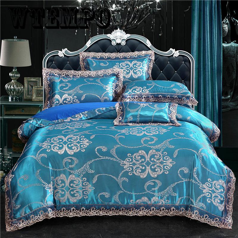 European  Luxury Jacquard Bedding set Lace Duvet Cover Bed Sheet Pillowcases Queen King size