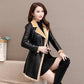 Winter Leather Jacket Fashion Slim PU Leather Lapel Leather Jacket All-match Large Size Leather Coat for Women