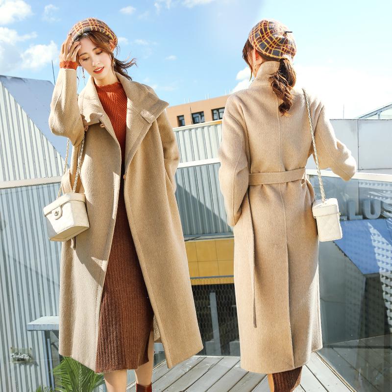 Women's Coats 2019 Double-sided 100% Wool Long Beige Woolen Overcoat Women Outwear