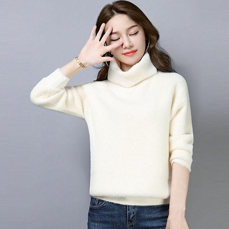 Autumn and Winter Mohair Turtleneck Sweater Short Loose Knit Bottoming Shirt Casual Women's Top