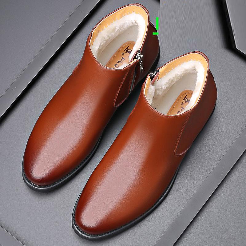 Martin Boots Men's Leather Short Boots Winter Plus Velvet Warm High-top Cotton Shoes British Tooling Boots