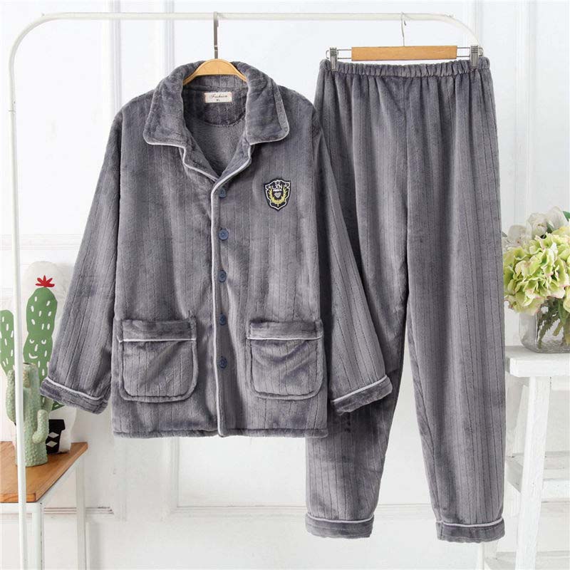 Autumn and Winter Middle-aged and Elderly Coral Fleece Men's Pajamas Thickened Plus Fleece Warm Home Service Suit