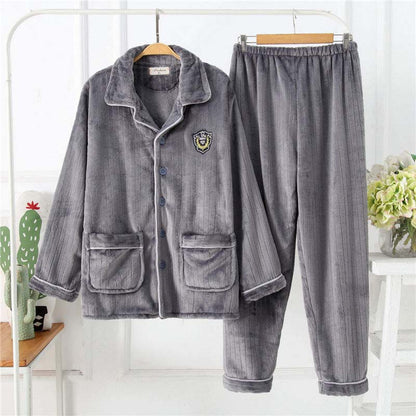 Autumn and Winter Middle-aged and Elderly Coral Fleece Men's Pajamas Thickened Plus Fleece Warm Home Service Suit
