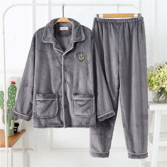 Autumn and Winter Middle-aged and Elderly Coral Fleece Men's Pajamas Thickened Plus Fleece Warm Home Service Suit