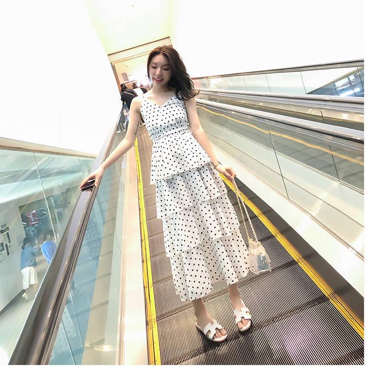 Summer Women Long Dress V-neck Sexy Spaghetti Strap Polka Dot Dress 2020 Beach Party Maxi Dress