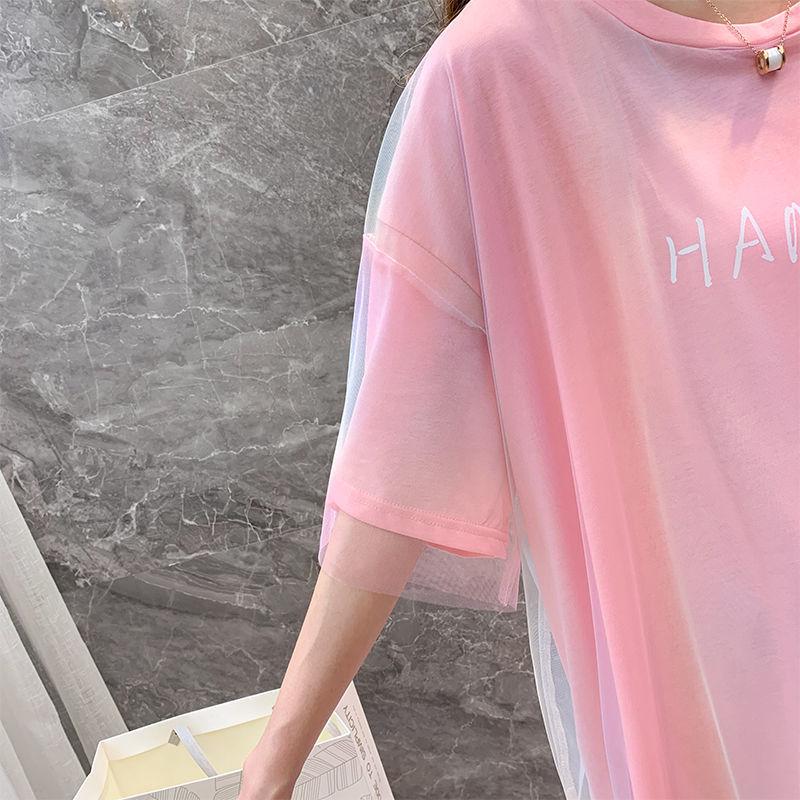 Summer Dress Women Loose O-Neck Short Sleeve Casual Above Knee T-shirt Dress  Round Neck Mesh