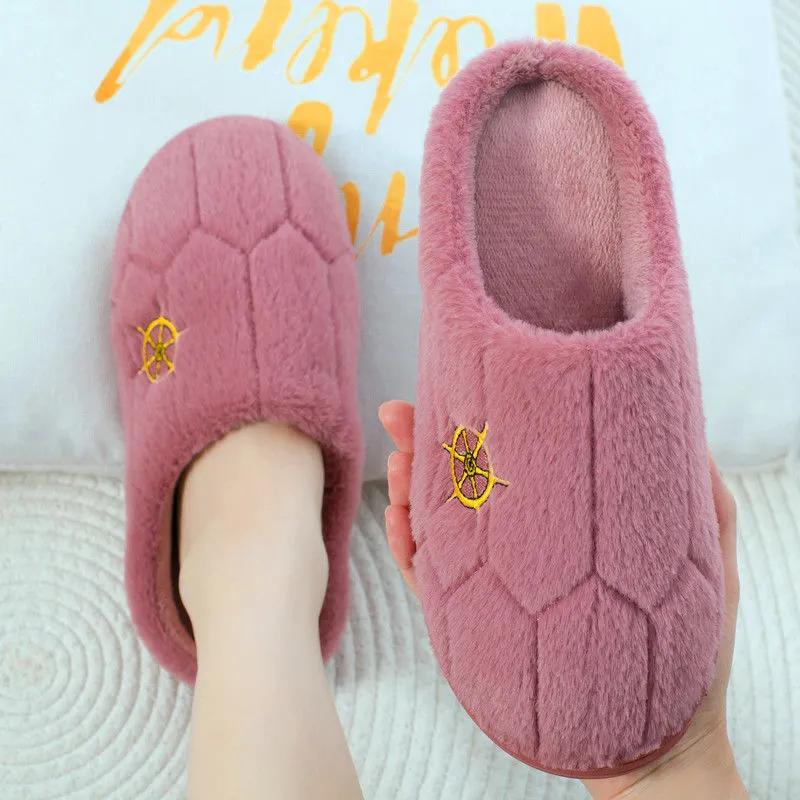Winter Warm Cotton Slippers Women Men Home Shoes Simple Non-slip Indoor Slides Corduroy Couple Slipper Female Shoes
