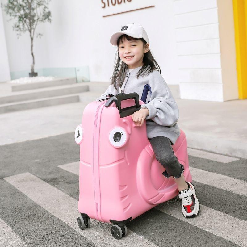 1-6 Years Children's Seated Wheeled Suitcase 20 Inch Sliding and Rolling Suitcase Boy Girl Sliding and Rolling Travel Code Luggage Trunk