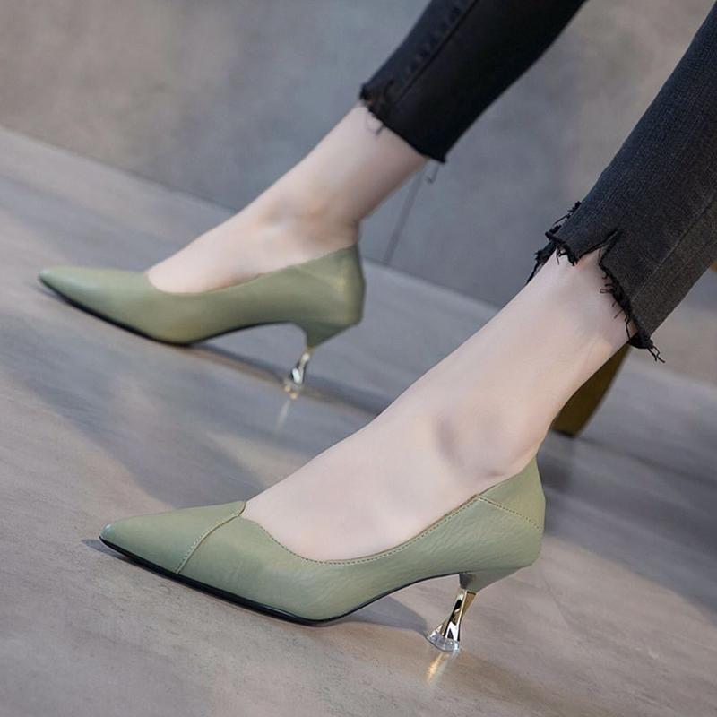 Soft Leather Two-wear High Heels Women's Spring and Autumn All-match Shallow Mouth Non-wearing Women's Shoes Pointed Toe High Heels for Girls