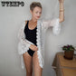 Women Summer Hollow Out Beach Coat Deep V-Neck Lace Dresses Bikini Blouse Sun Protection Clothing