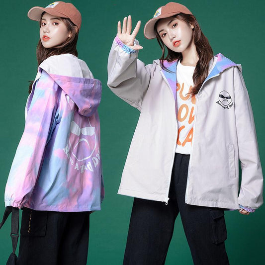 Reversible Jacket Women Loose Spring and Autumn Baseball Uniform Jacket Double-sided Wear Top