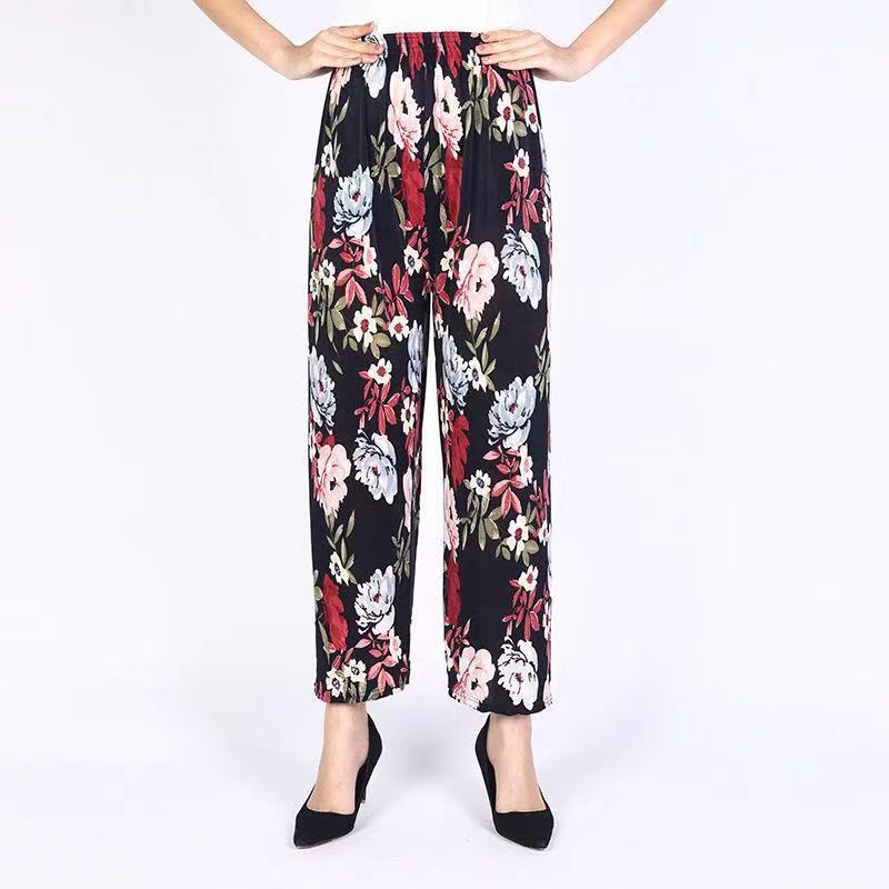 Women's Outer Wear Summer Thin Pants Middle-aged and Elderly Wide-leg Pants Mother Casual Pants Ice Silk Pants