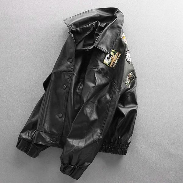 European American Street Trend Loose Men's Motorcycle Suit Couple Plus Size Leather Jacket