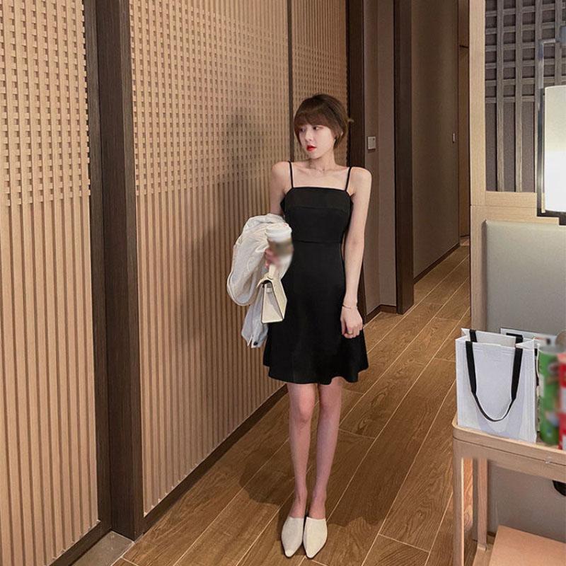 Black Suspender Dress Female Spring Summer Beach Skirt Sexy French Dress Slim Backless