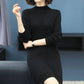 Autumn and Winter Plus Velvet Thick Sweater Mid-length Half High Neck Fashion Sweater Skirt Warm Solid Color Female Base Dress