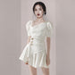 Female French Retro Elegant Slim Fishtail Dress Simple Irregular A-line Party Dress with Oblique Collar
