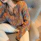 Bohemian Rainbow Colorful Cardigan Sweater Coat Short Top Women Loose Knit Sweater Outer Wear