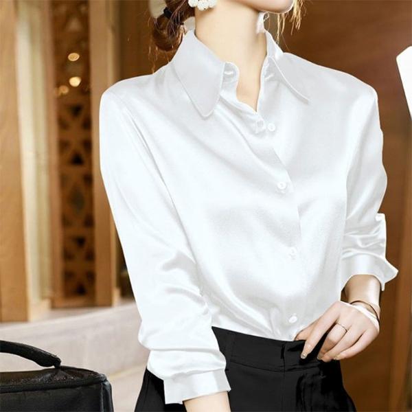Spring Women's Clothing Silk Shirt Autumn Vintage Blouse Female Plus Size Top Office Ladies Long Sleeve Overshirt
