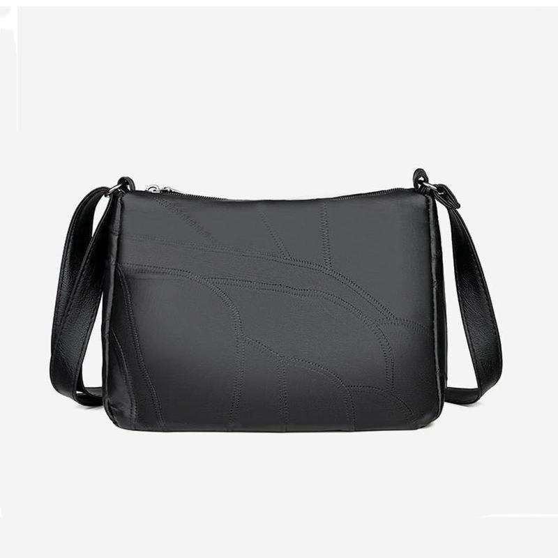 Women Multi-Layer Crossbody Bags Portable Large Capacity Classic Soft Surface Printing Black PU Leather