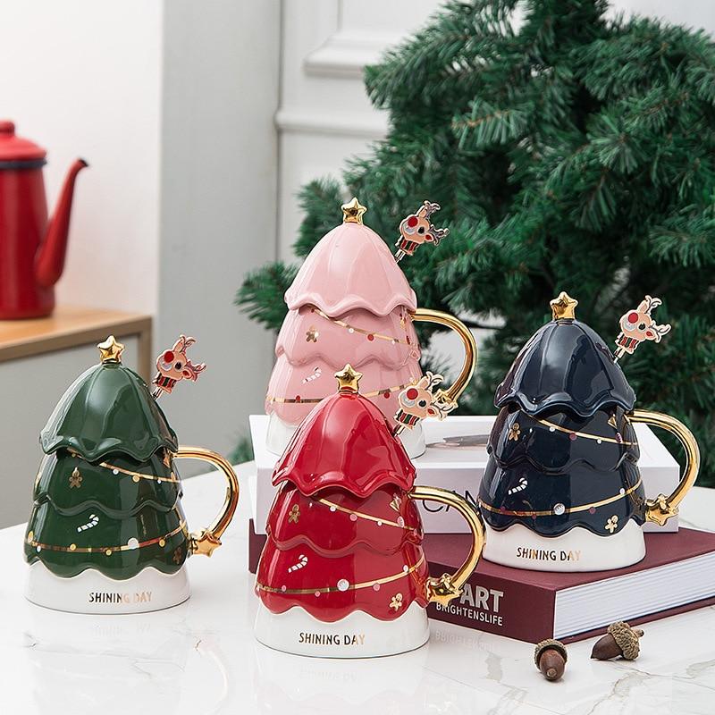 Christmas New Product Gift Box Creative New Gift with Lid Stirring Coffee Mug Cute Ceramic Cup Gift